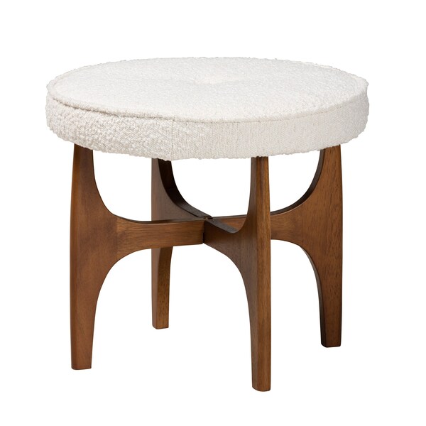 Baxton Studio Theo Japandi Cream Boucle Fabric and Walnut Brown Finished Rubberwood Ottoman Footstool - 228-12966-ZORO