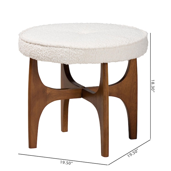 Baxton Studio Theo Japandi Cream Boucle Fabric and Walnut Brown Finished Rubberwood Ottoman Footstool - 228-12966-ZORO