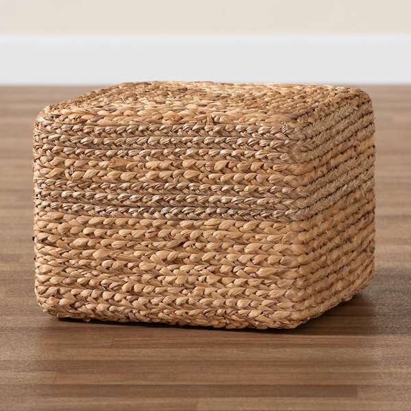 Bali & Pari Marella Modern Bohemian Natural Brown Seagrass Accent Footstool - 240-13478-ZORO