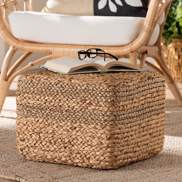 Bali & Pari Marella Modern Bohemian Natural Brown Seagrass Accent Footstool - 240-13478-ZORO