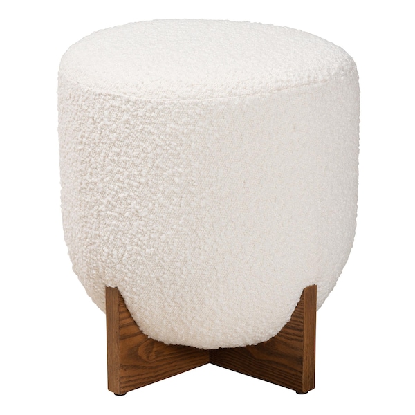 Baxton Studio Fisk Japandi Cream Boucle Fabric and Walnut Brown Finished Wood Ottoman Footstool - 233-13324-ZORO