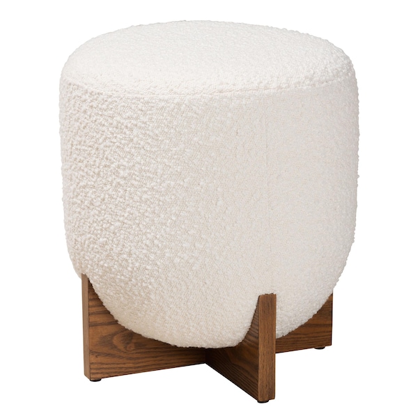 Baxton Studio Fisk Japandi Cream Boucle Fabric and Walnut Brown Finished Wood Ottoman Footstool - 233-13324-ZORO