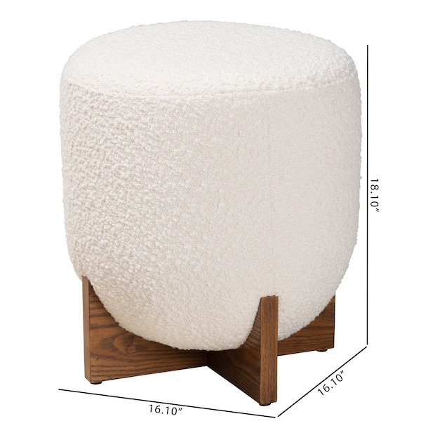 Baxton Studio Fisk Japandi Cream Boucle Fabric and Walnut Brown Finished Wood Ottoman Footstool - 233-13324-ZORO