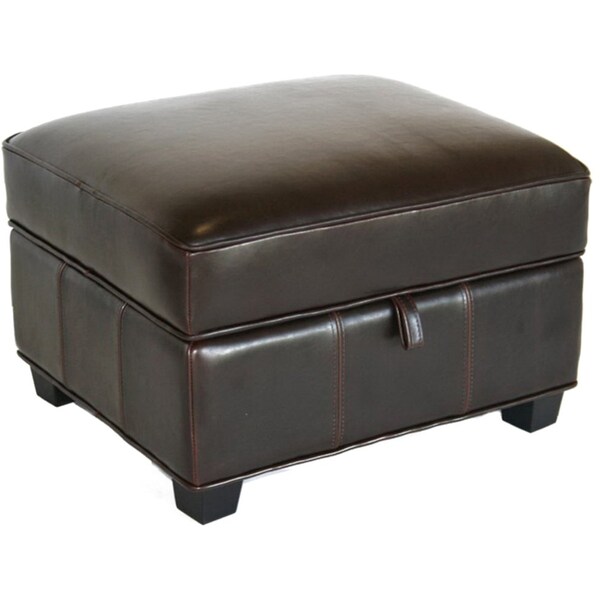Baxton Studio Benvolio Leather Storage Ottoman - Dark Brown, 25 in W, 17 in H, Leather, Brown - 31-2271