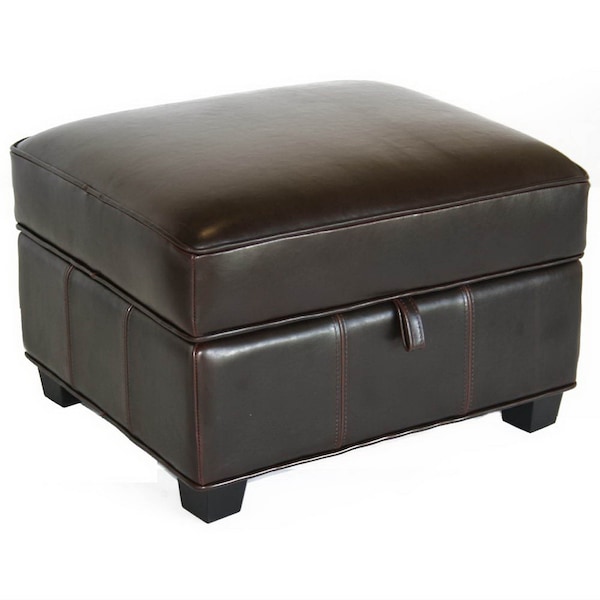 Baxton Studio Benvolio Leather Storage Ottoman - Dark Brown, 25 in W, 17 in H, Leather, Brown - 31-2271