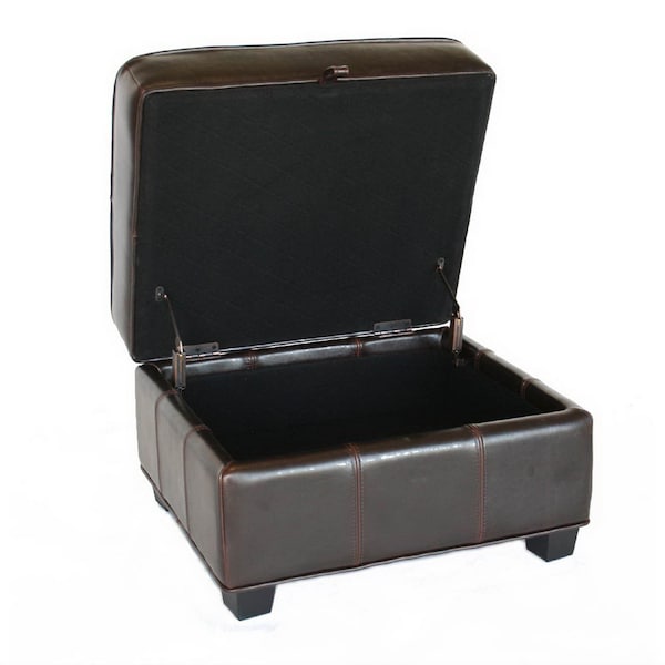 Baxton Studio Benvolio Leather Storage Ottoman - Dark Brown, 25 in W, 17 in H, Leather, Brown - 31-2271