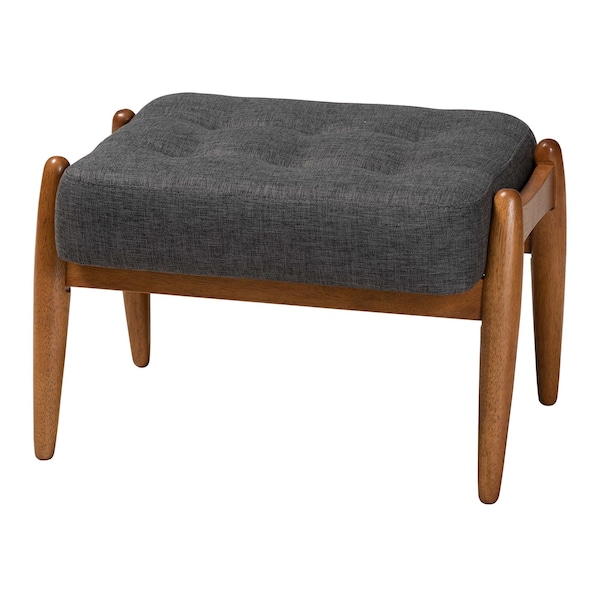 Baxton Studio Jeanine Japandi Dark Grey Fabric and Walnut Brown Finished Wood Ottoman Footstool - 233-13168-ZORO