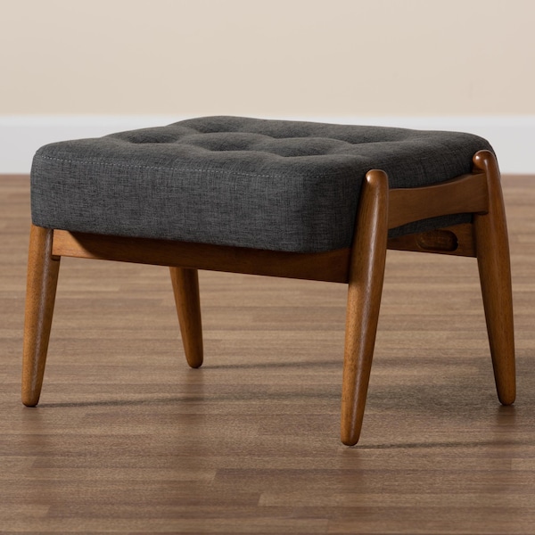 Baxton Studio Jeanine Japandi Dark Grey Fabric and Walnut Brown Finished Wood Ottoman Footstool - 233-13168-ZORO