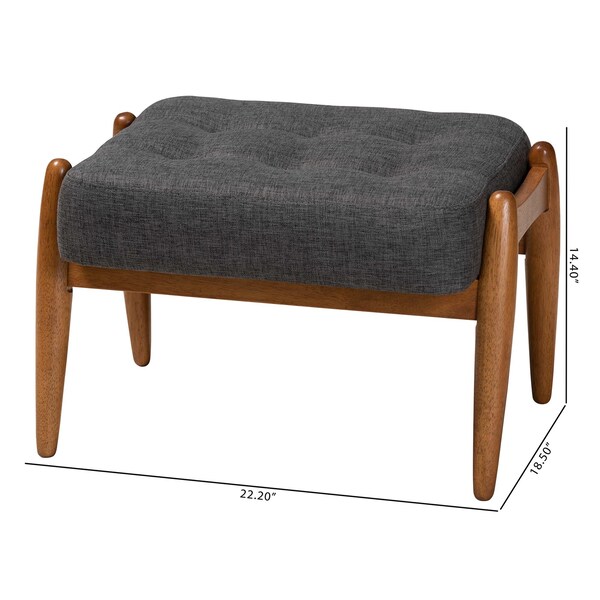 Baxton Studio Jeanine Japandi Dark Grey Fabric and Walnut Brown Finished Wood Ottoman Footstool - 233-13168-ZORO