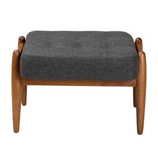 Baxton Studio Jeanine Japandi Dark Grey Fabric and Walnut Brown Finished Wood Ottoman Footstool - 233-13168-ZORO