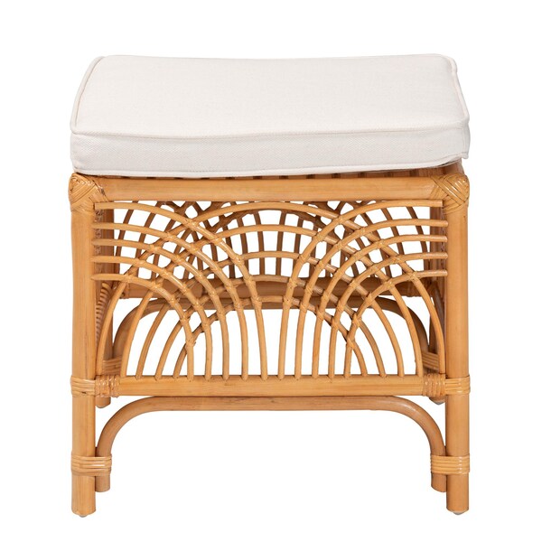 Bali & Pari Materra Modern bohemian Natural Brown Rattan Footstool - 239-13578-ZORO