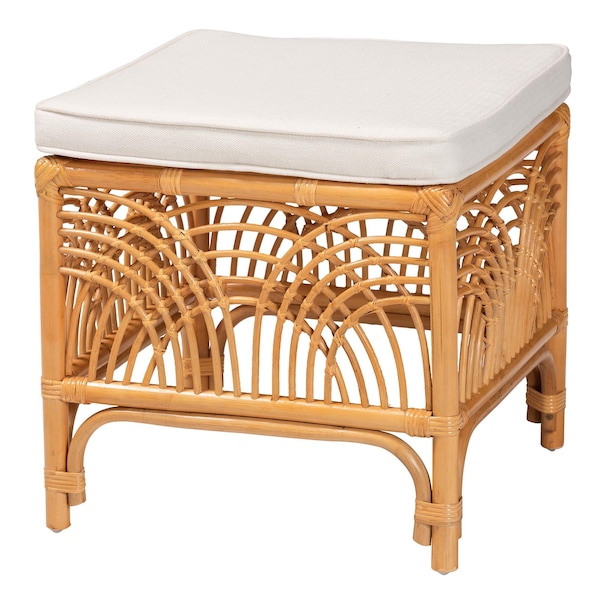 Bali & Pari Materra Modern bohemian Natural Brown Rattan Footstool - 239-13578-ZORO