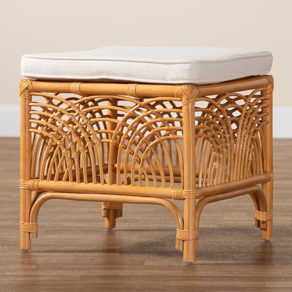 Bali & Pari Materra Modern bohemian Natural Brown Rattan Footstool - 239-13578-ZORO