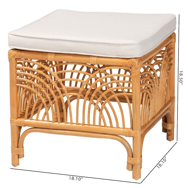 Bali & Pari Materra Modern bohemian Natural Brown Rattan Footstool - 239-13578-ZORO