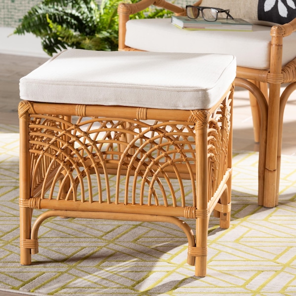 Bali & Pari Materra Modern bohemian Natural Brown Rattan Footstool - 239-13578-ZORO