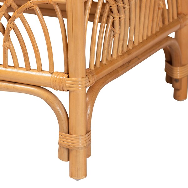 Bali & Pari Materra Modern bohemian Natural Brown Rattan Footstool - 239-13578-ZORO