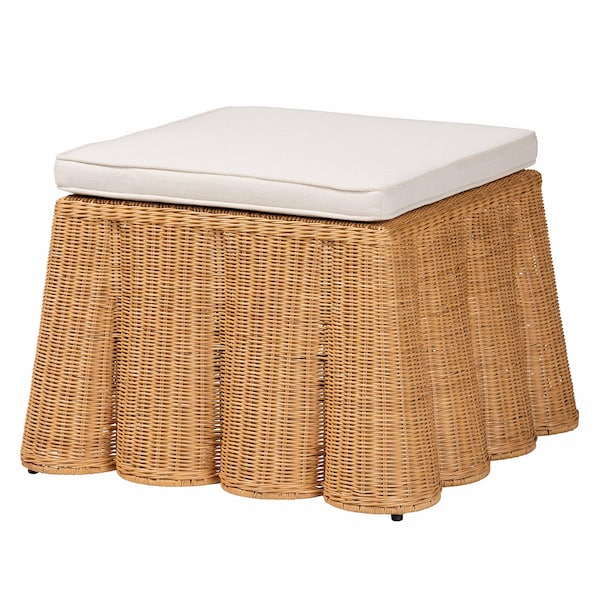 Bali & Pari Palm Bohemian Honey Scallop Rattan Ottoman - 244-13633-ZORO