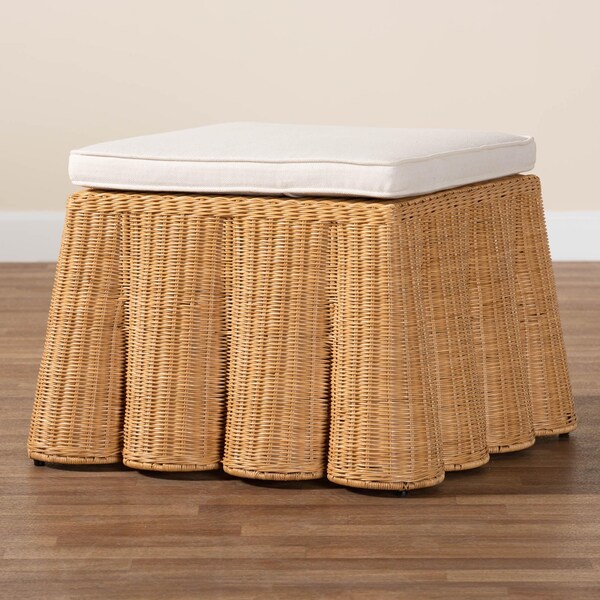 Bali & Pari Palm Bohemian Honey Scallop Rattan Ottoman - 244-13633-ZORO