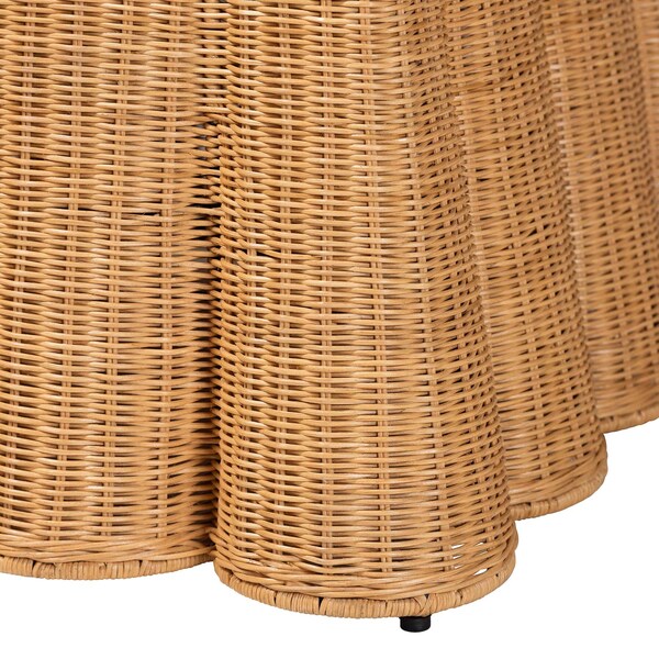 Bali & Pari Palm Bohemian Honey Scallop Rattan Ottoman - 244-13633-ZORO