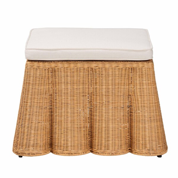 Bali & Pari Palm Bohemian Honey Scallop Rattan Ottoman - 244-13633-ZORO