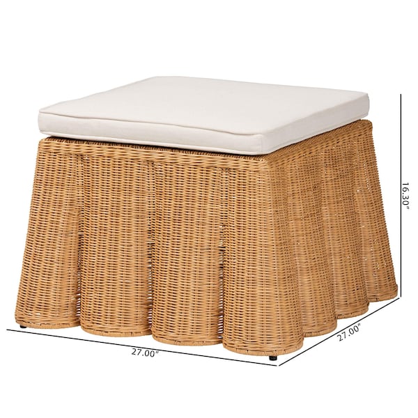 Bali & Pari Palm Bohemian Honey Scallop Rattan Ottoman - 244-13633-ZORO