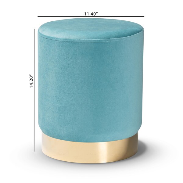Baxton Studio Chaela Contemporary Glam and Luxe Sky Blue Velvet Upholstered and Gold Finished Metal Ottoman - 198-12208-ZORO