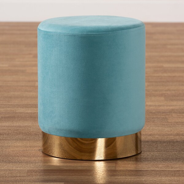 Baxton Studio Chaela Contemporary Glam and Luxe Sky Blue Velvet Upholstered and Gold Finished Metal Ottoman - 198-12208-ZORO