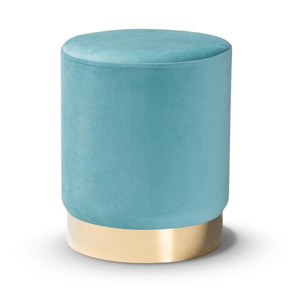 Baxton Studio Chaela Contemporary Glam and Luxe Sky Blue Velvet Upholstered and Gold Finished Metal Ottoman - 198-12208-ZORO