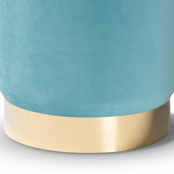 Baxton Studio Chaela Contemporary Glam and Luxe Sky Blue Velvet Upholstered and Gold Finished Metal Ottoman - 198-12208-ZORO