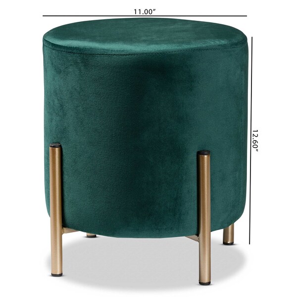 Baxton Studio Thurman Contemporary Glam and Luxe Green Velvet Upholstered and Gold Finished Metal Ottoman - 197-12228-ZORO