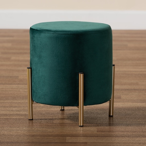 Baxton Studio Thurman Contemporary Glam and Luxe Green Velvet Upholstered and Gold Finished Metal Ottoman - 197-12228-ZORO