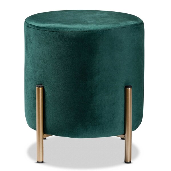 Baxton Studio Thurman Contemporary Glam and Luxe Green Velvet Upholstered and Gold Finished Metal Ottoman - 197-12228-ZORO