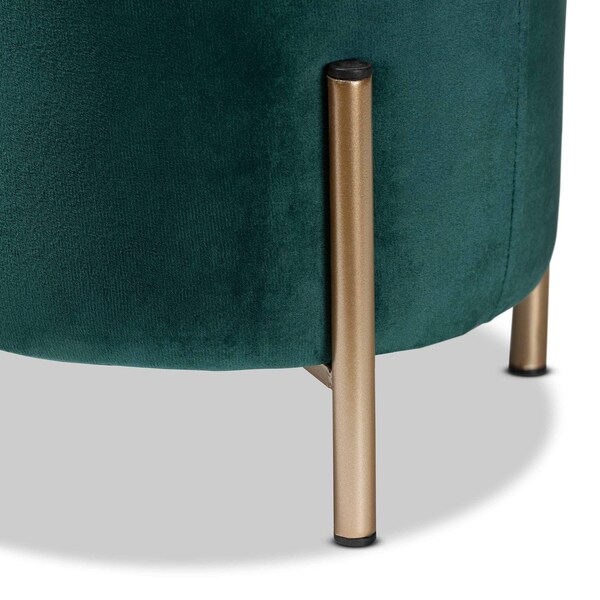 Baxton Studio Thurman Contemporary Glam and Luxe Green Velvet Upholstered and Gold Finished Metal Ottoman - 197-12228-ZORO