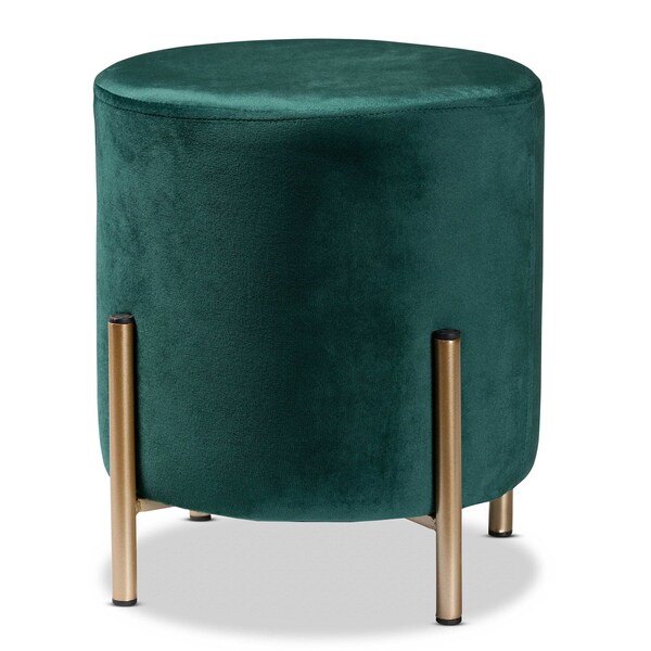 Baxton Studio Thurman Contemporary Glam and Luxe Green Velvet Upholstered and Gold Finished Metal Ottoman - 197-12228-ZORO
