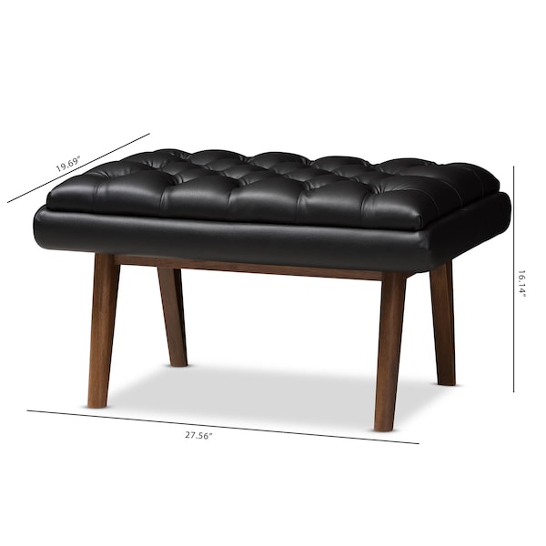 Baxton Studio Annetha Black Upholstered Walnut Finished Wood Ottoman - 144-7934