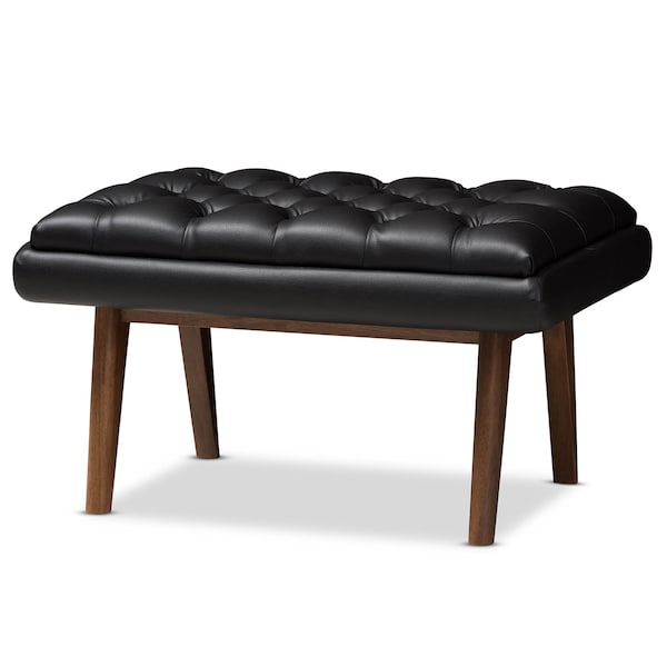 Baxton Studio Annetha Black Upholstered Walnut Finished Wood Ottoman - 144-7934