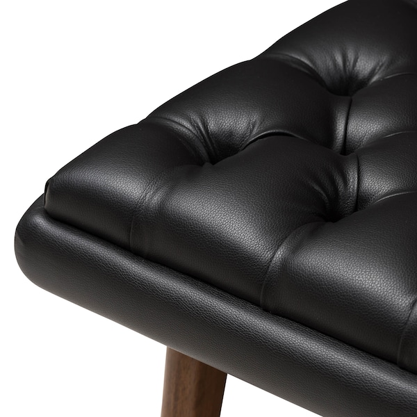 Baxton Studio Annetha Black Upholstered Walnut Finished Wood Ottoman - 144-7934
