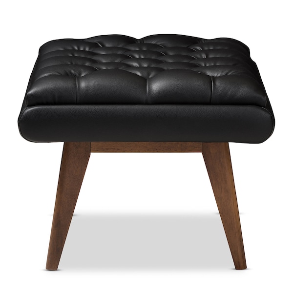 Baxton Studio Annetha Black Upholstered Walnut Finished Wood Ottoman - 144-7934