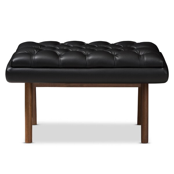 Baxton Studio Annetha Black Upholstered Walnut Finished Wood Ottoman - 144-7934
