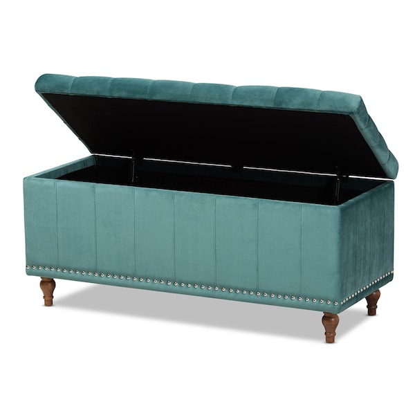 Baxton Studio Kaylee Teal Blue Velvet Upholstered Tufted Storage Ottoman Bench - 160-9936