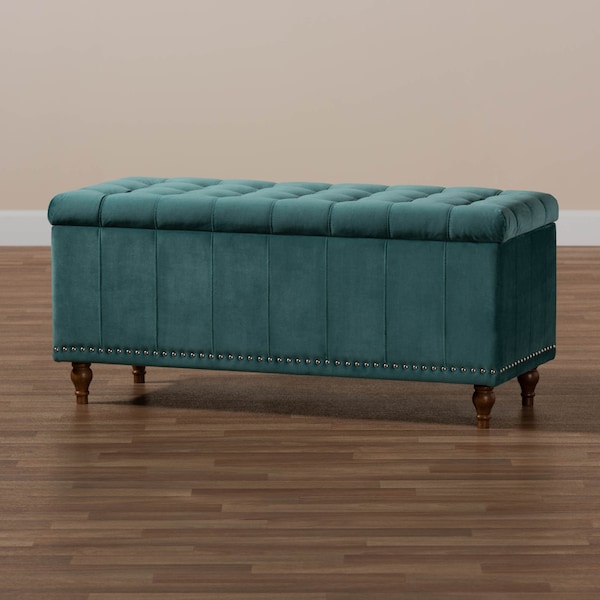 Baxton Studio Kaylee Teal Blue Velvet Upholstered Tufted Storage Ottoman Bench - 160-9936