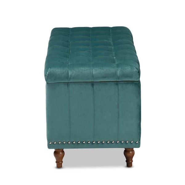 Baxton Studio Kaylee Teal Blue Velvet Upholstered Tufted Storage Ottoman Bench - 160-9936