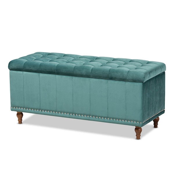 Baxton Studio Kaylee Teal Blue Velvet Upholstered Tufted Storage Ottoman Bench - 160-9936
