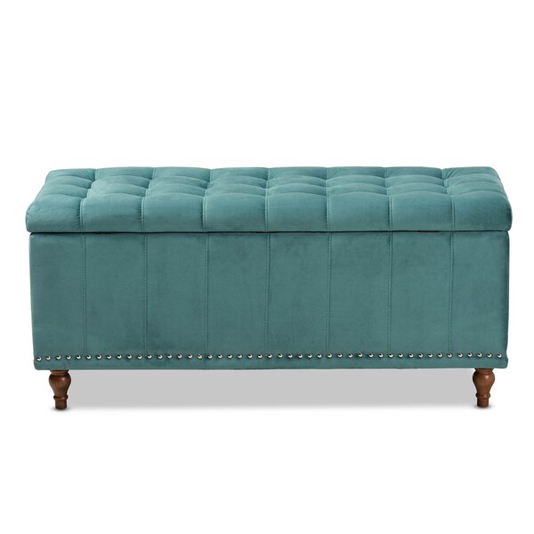 Baxton Studio Kaylee Teal Blue Velvet Upholstered Tufted Storage Ottoman Bench - 160-9936