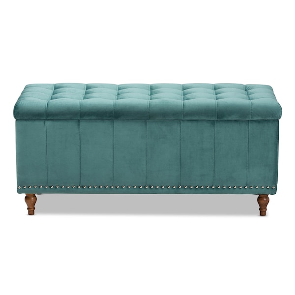 Baxton Studio Kaylee Teal Blue Velvet Upholstered Tufted Storage Ottoman Bench - 160-9936