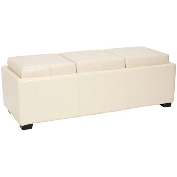 Safavieh Ottoman, 47 in W, 18 in H, Beechwood, Bicast Leather, Cream - HUD8235K