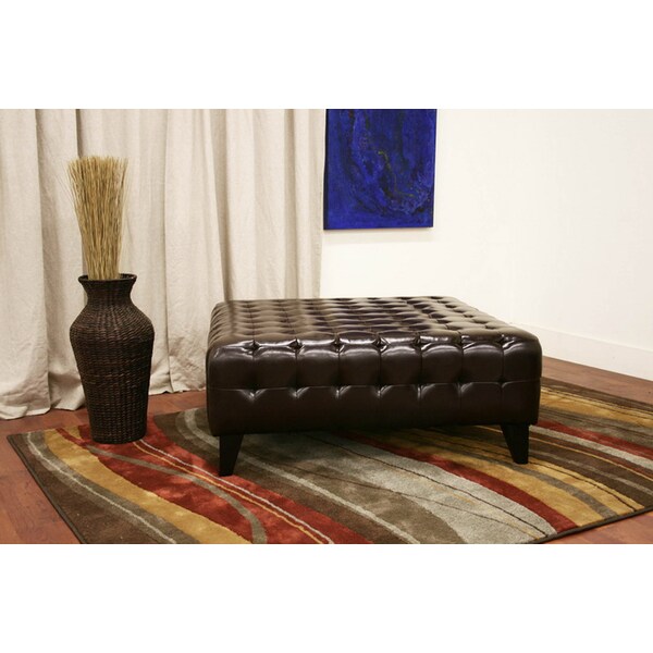 Baxton Studio Pemberly Dark Brown Bonded Leather Square Ottoman, 39.5 in W, 16.5 in H, Wood, Black - 51-3511