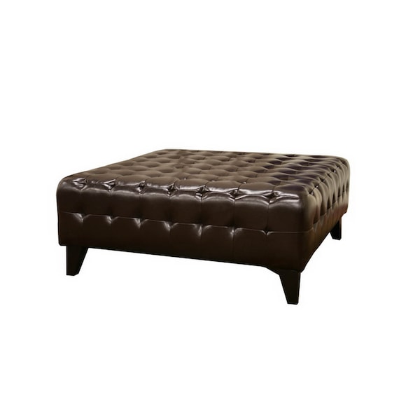 Baxton Studio Pemberly Dark Brown Bonded Leather Square Ottoman, 39.5 in W, 16.5 in H, Wood, Black - 51-3511