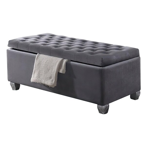 Acme Fabric Tufted Upholstered Ottoman with Storage in Gray - ER-0244GY