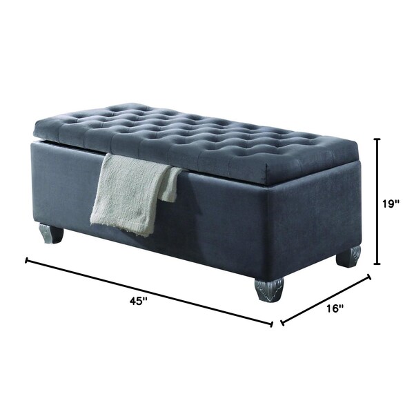 Acme Fabric Tufted Upholstered Ottoman with Storage in Gray - ER-0244GY
